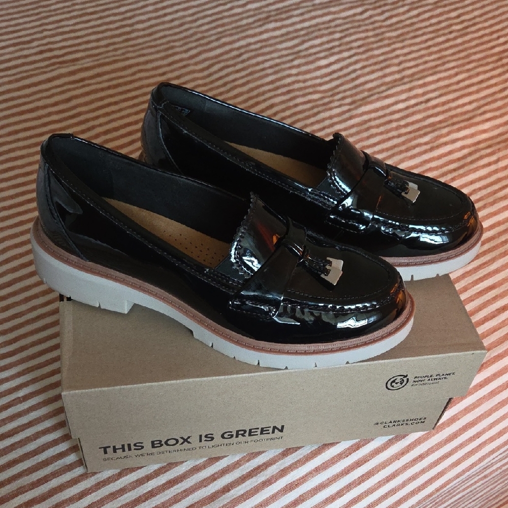 Clarks Women's Westlynn Bella Lug-Sole Comfort Patent Leather Loafers